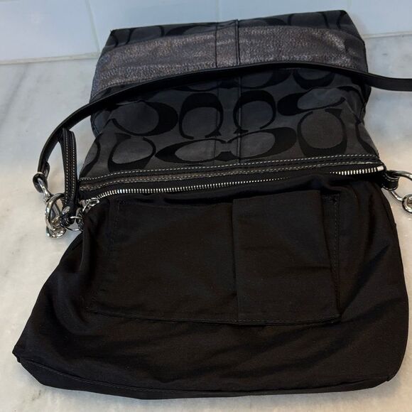 Coach Crossbody Bag Purse Handbag Signature Lurex Stripe File Swing Pack Bag - Picture 15 of 16